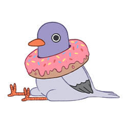 Pigeon with donut around their neck 