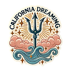 Trident on clouds and sea with california dreaming on top