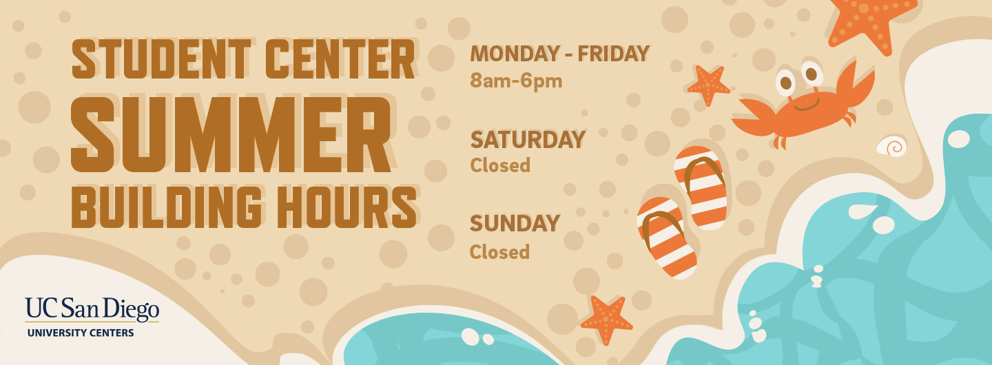 Student Center Building Hours with the beach and beach related items 